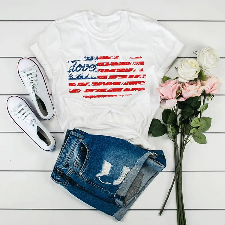 Independence Day Print USA Flag T-shirt Tee-Annaletters