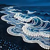 Black and Beach Waves DIY Pearl Painting Art Kits Frameless Decor 30x30cm
