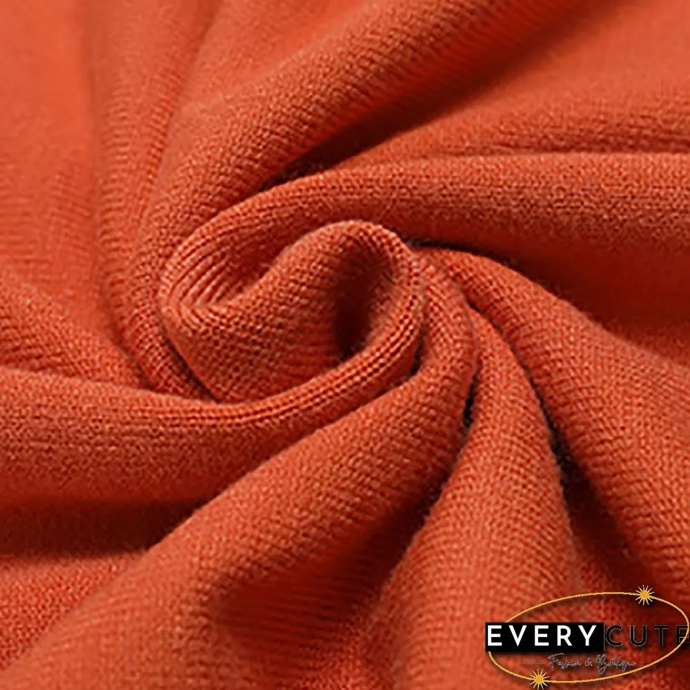 Orange Bat Sleeve Button Shoulder High Collar Sweater