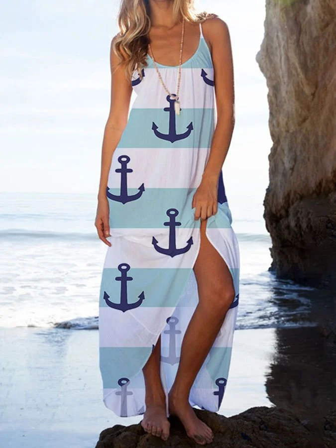 Resort Print Strappy Beach Maxi Dress
