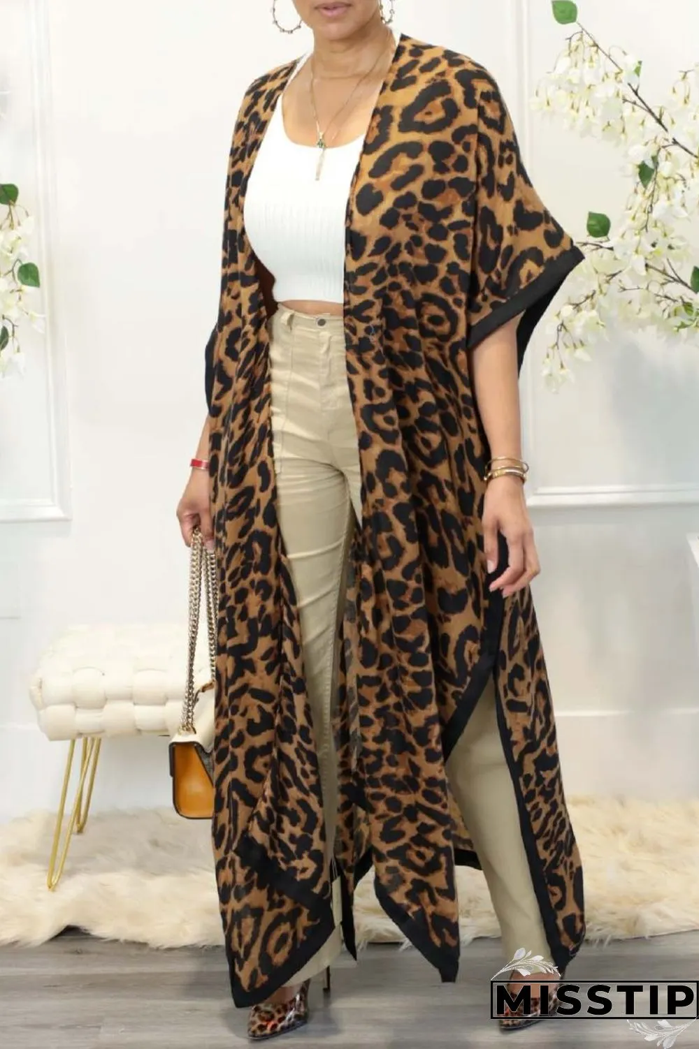 White Casual Print Leopard Patchwork Cardigan Outerwear
