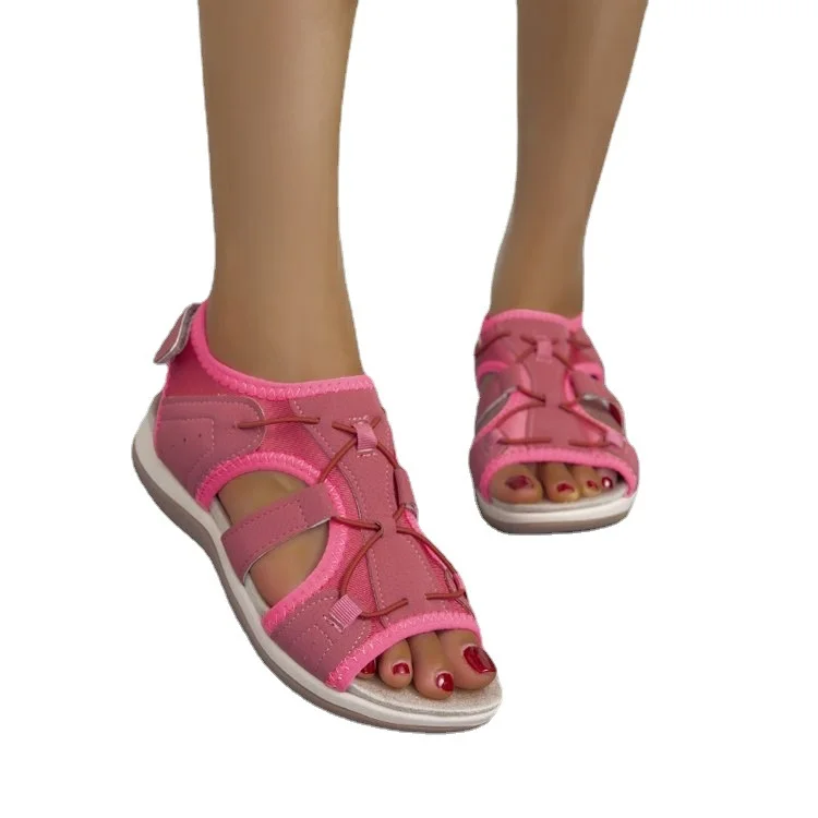 Breakj Breakj Women's Sandals 2023 Summer New Round Head Breathable Leisure Large-Size Flat-Bottomed Beach Women's Flat Bottom Comfortable