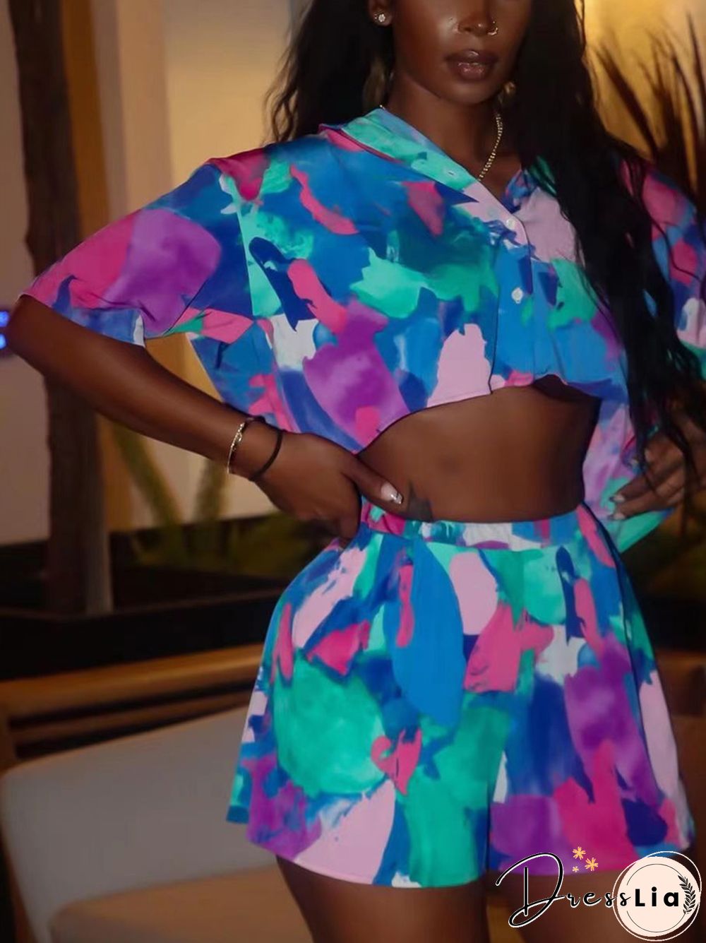 Retro Women Short Sleeve Lapel Single Breasted Short Shirts + High Waist Shorts Suit Casual Two Piece Sets Ladies Summer Suits