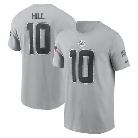 Men's Miami Dolphins Tyreek Hill  Gray 2024 Salute To Service Name &amp; Number T-Shirt