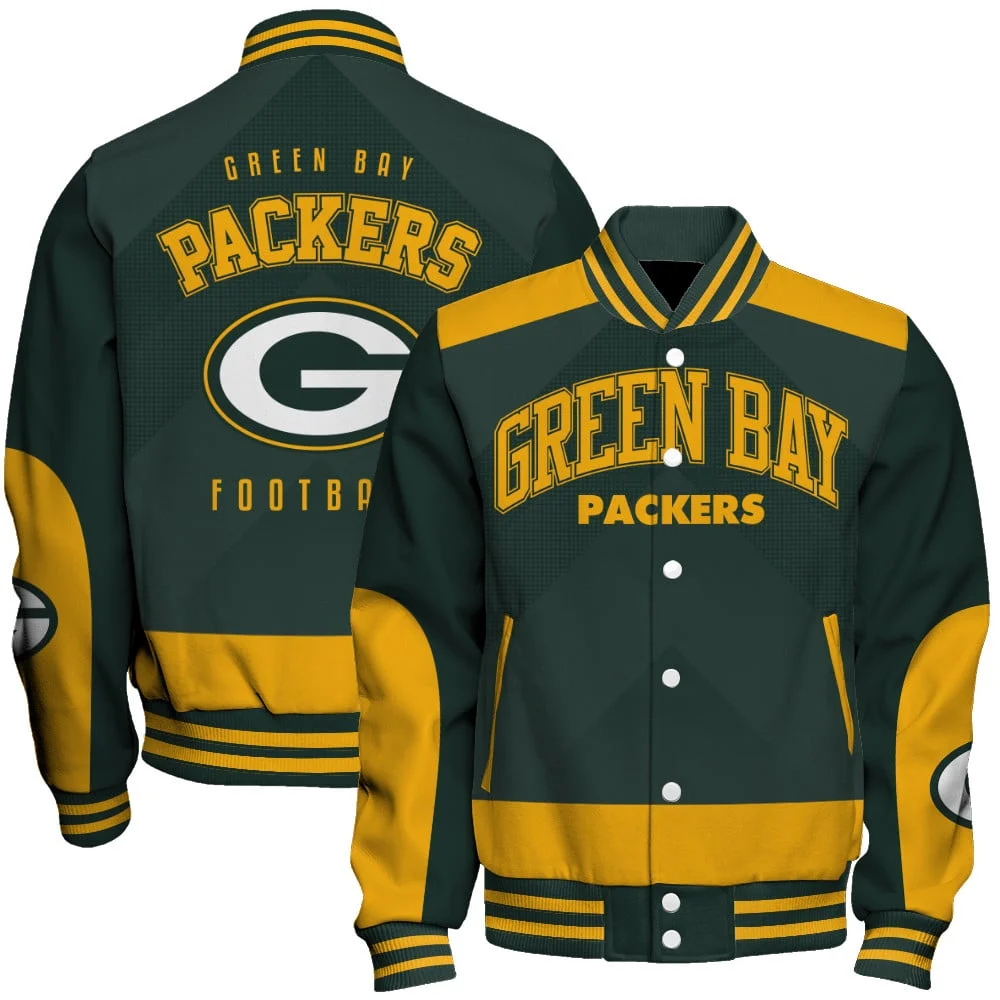 Green Bay Packers Football Team 2024 - 25 Stay Ahead Of The Trend Unisex Varsity Jacket