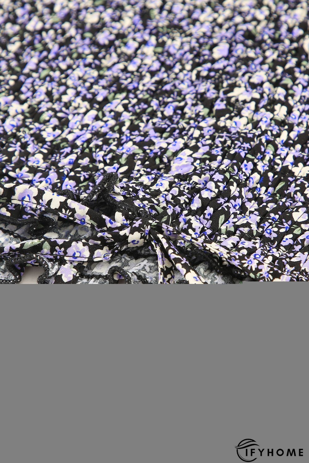 Purple Floral Print Shirred Slim-fit Long Sleeve Mini Dress | IFYHOME