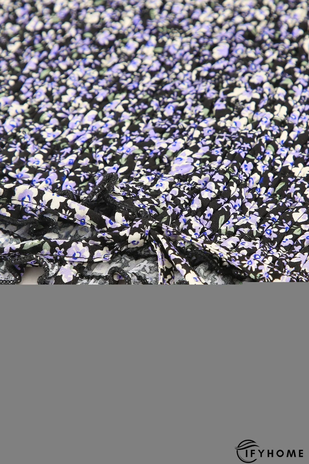 Purple Floral Print Shirred Slim-fit Long Sleeve Mini Dress | IFYHOME