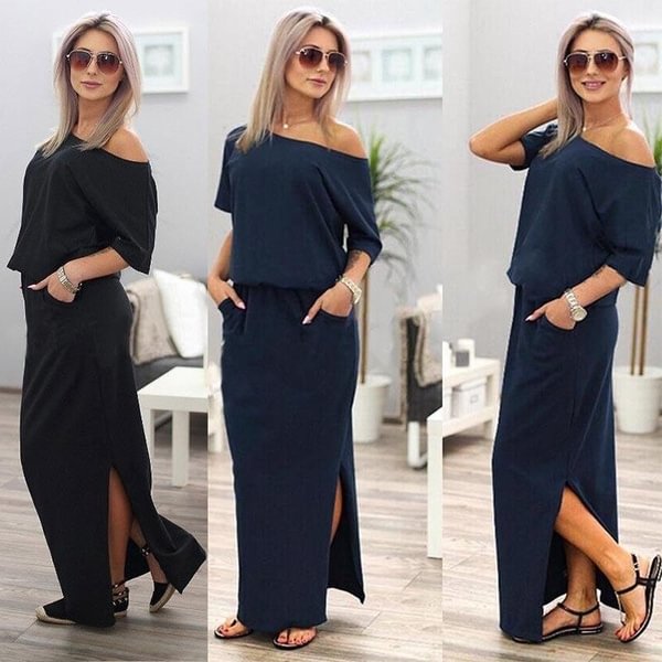 Women's Boho Short Sleeve Side Slit Maxi Beach Dress - BlackFridayBuys