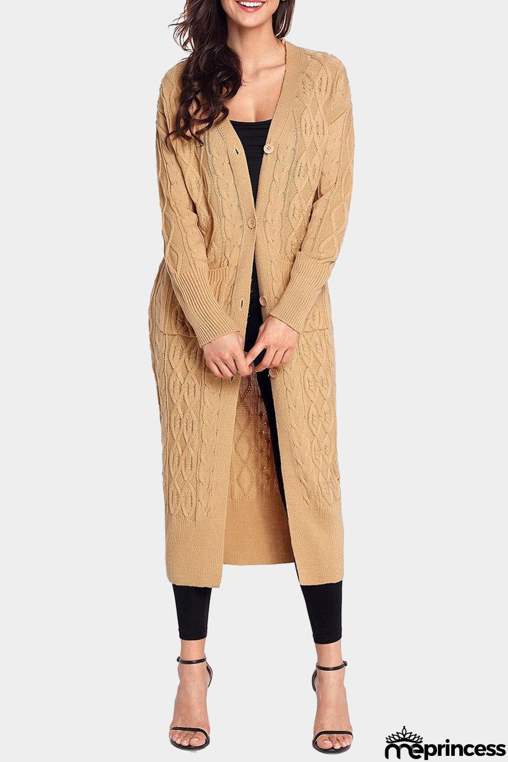 Cable Knit Open Front Long Cardigan