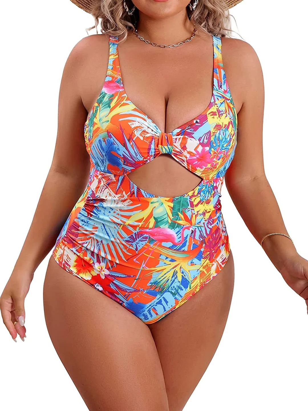 V Neck Cut Out One Piece Plus Size Swimsuits