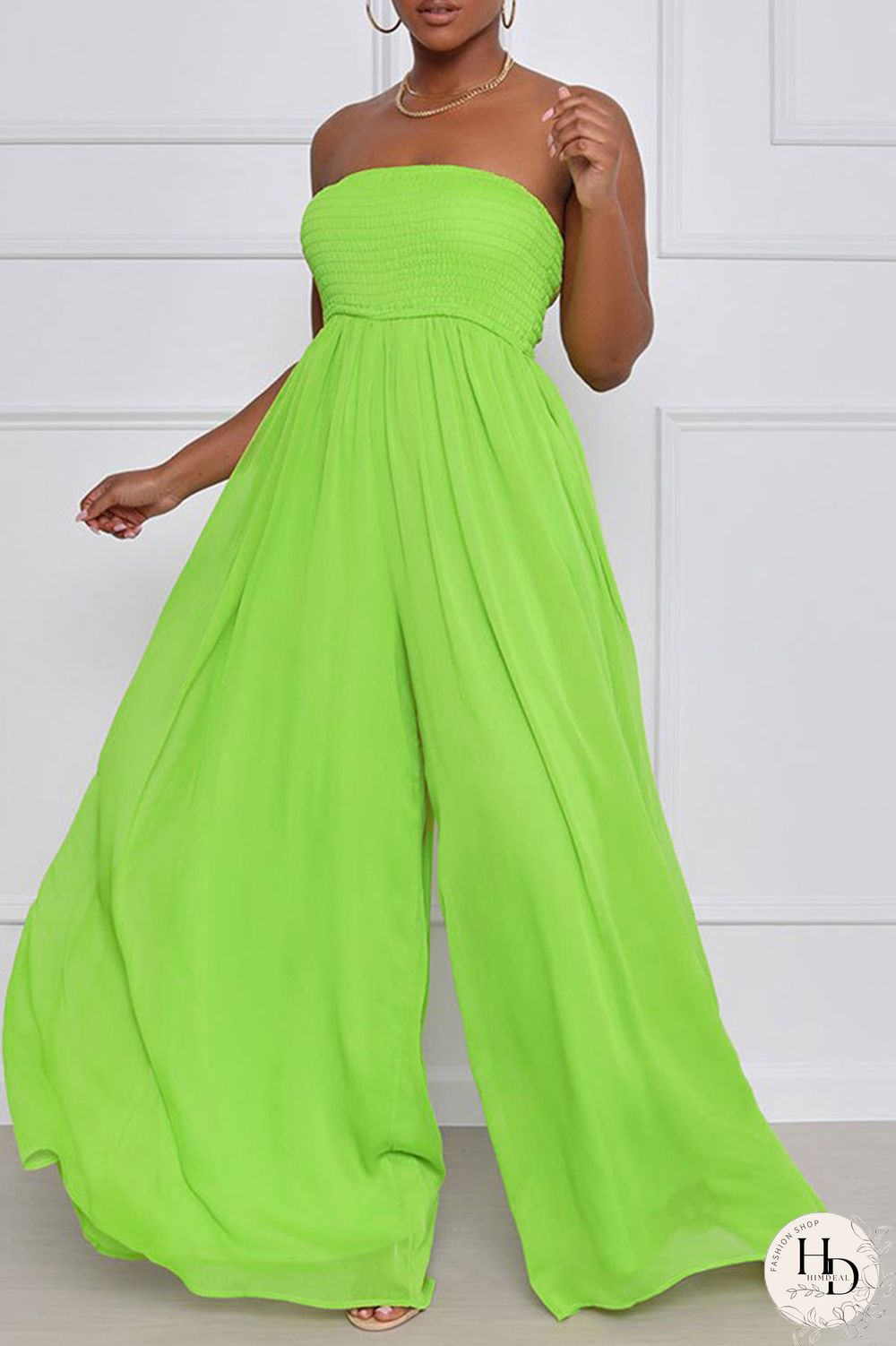 Yellow Sexy Casual Solid Backless Strapless Regular Jumpsuits