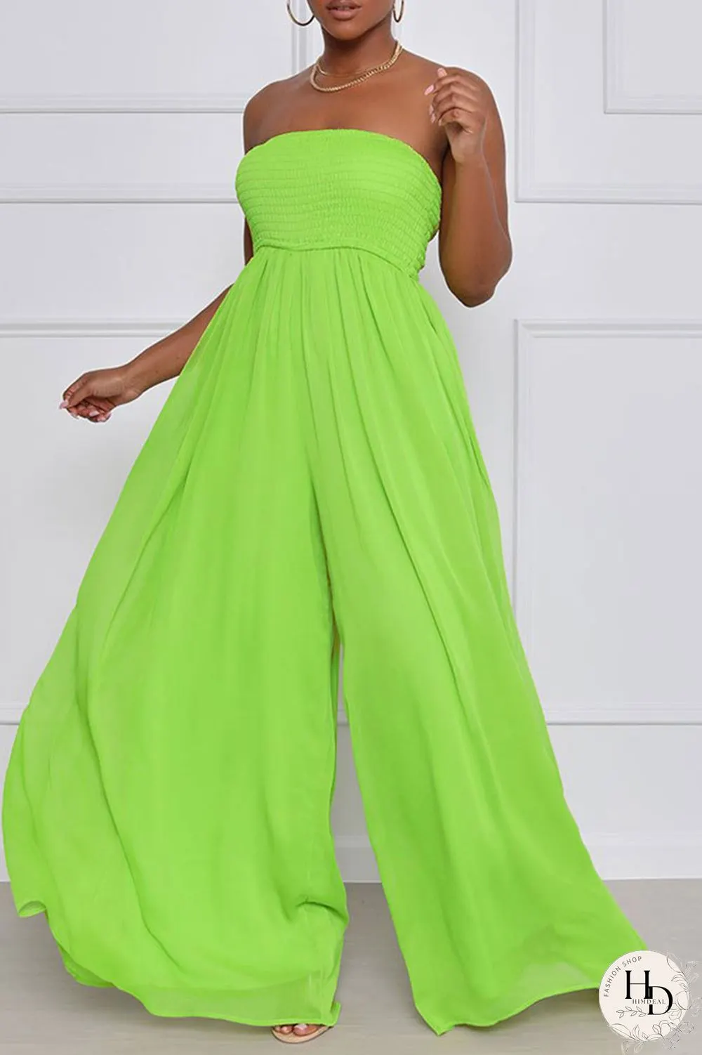 Yellow Sexy Casual Solid Backless Strapless Regular Jumpsuits