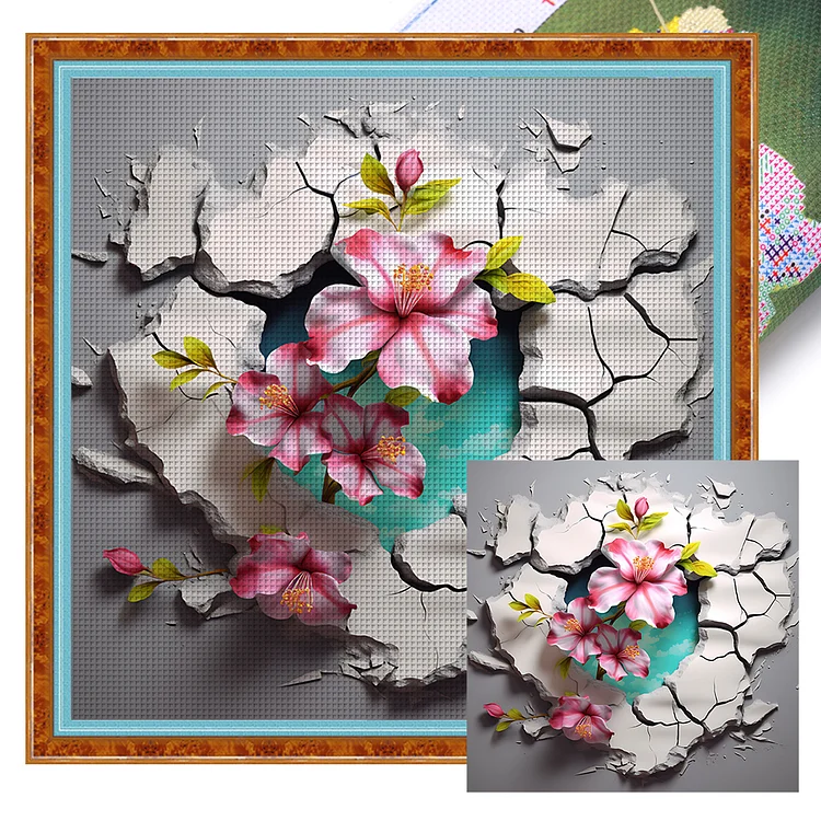 Flowers Growing In The Wall 11CT (40*40cm)  Stamped Cross Stitch gbfke