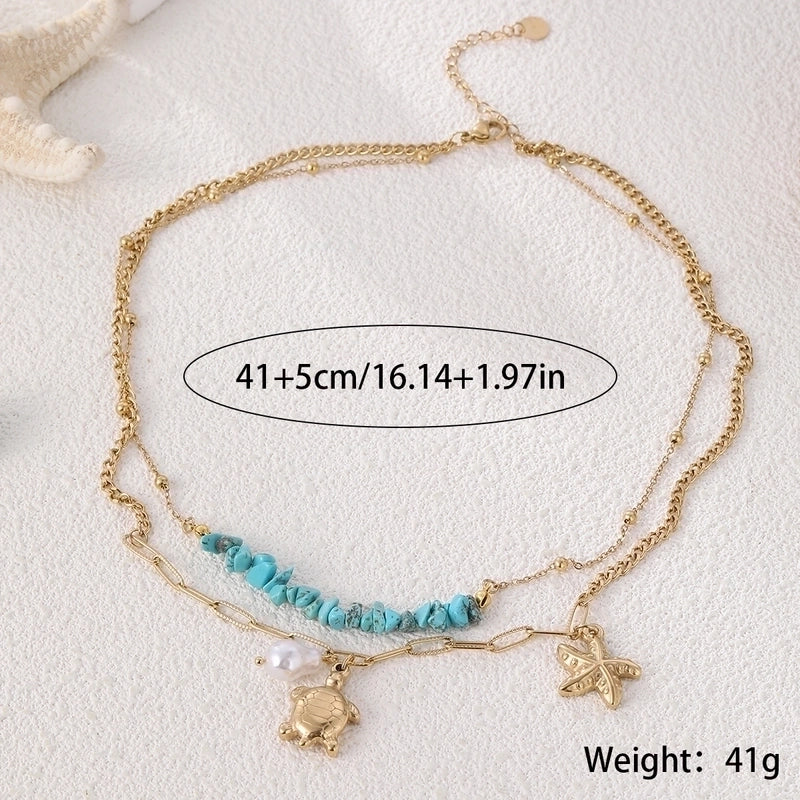 Beach Tortoise Starfish 304 Stainless Steel Double Layer Necklaces