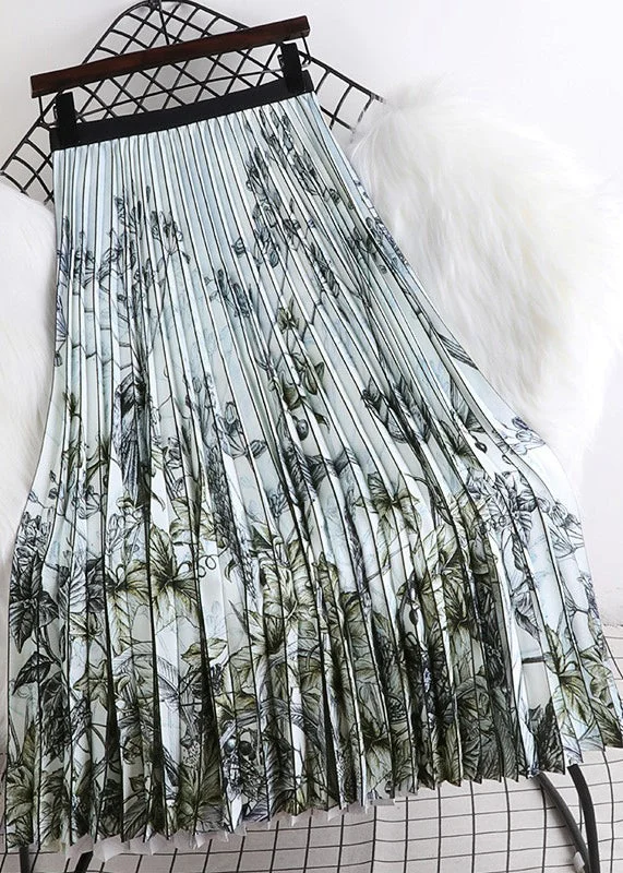 Elegant Print Wrinkled Elastic Waist A Line Skirts Summer