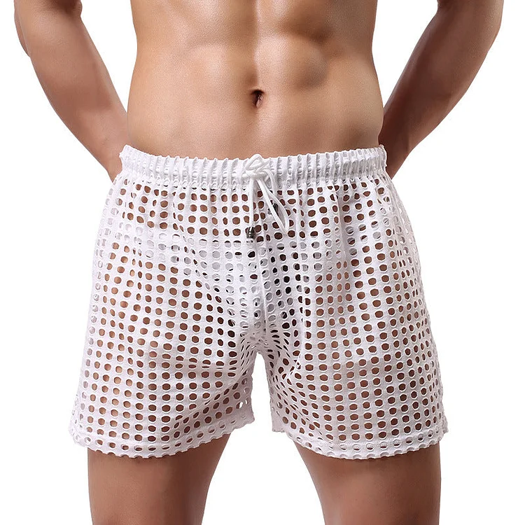 Mesh pierced aerial pants Men's sexy mesh five-point pants