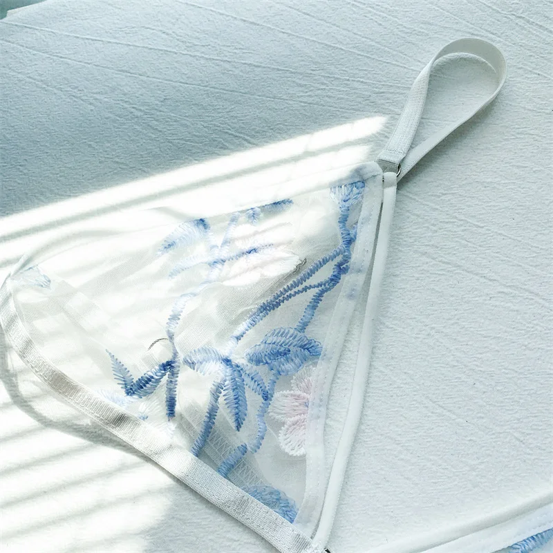 Billionm Women's Ultra-thin Cup Bra & Brief Sets Mesh Lace Underwear Set Transparent Beauty Back Hollow Embroidery Lingerie Set