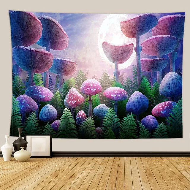 Psychedelic Mushroom Wall Hanging Boho Decor Wall Tapestry  Waves Hippie Wall Hanging Galaxy for Bedroom Living Room Decor 95X73