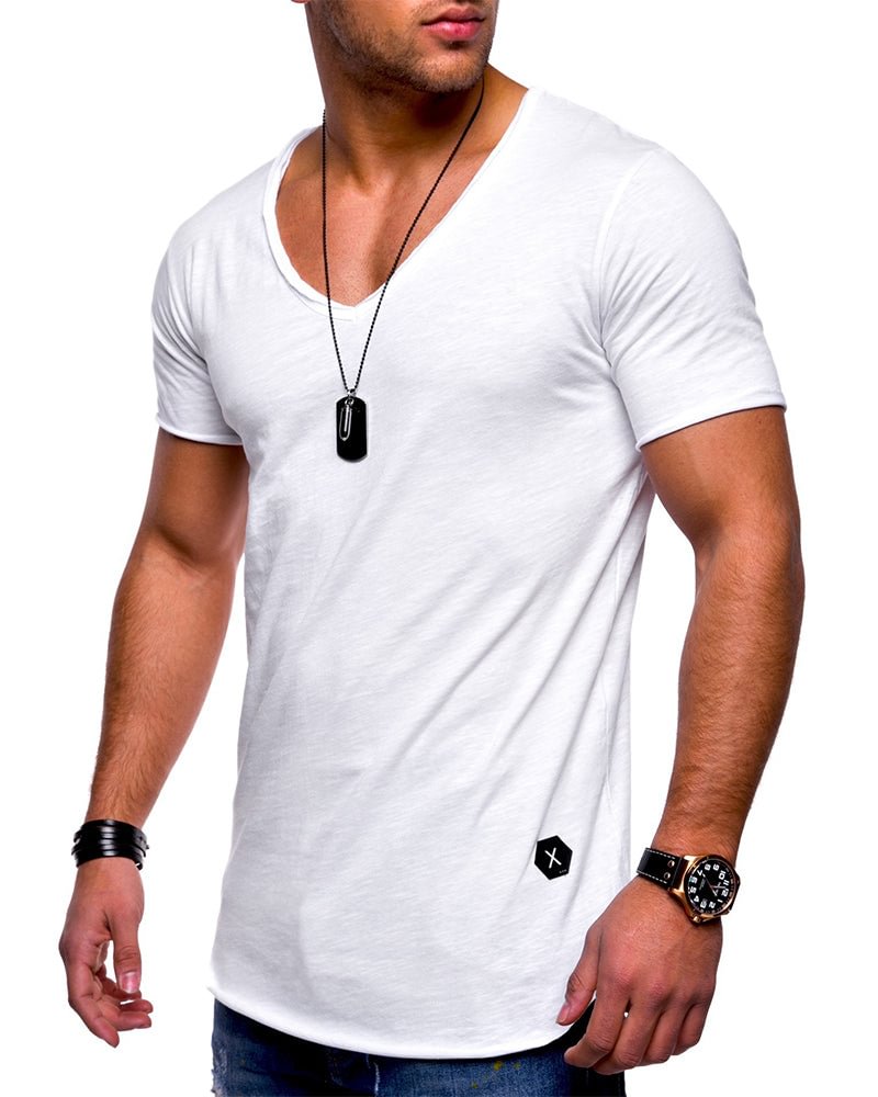 V-neck Short-sleeved Solid Color Base Shirt