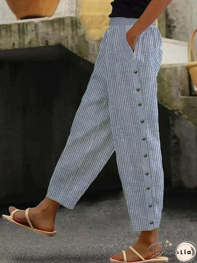 Fashionable Printed Striped Elastic Waist Cropped Pants