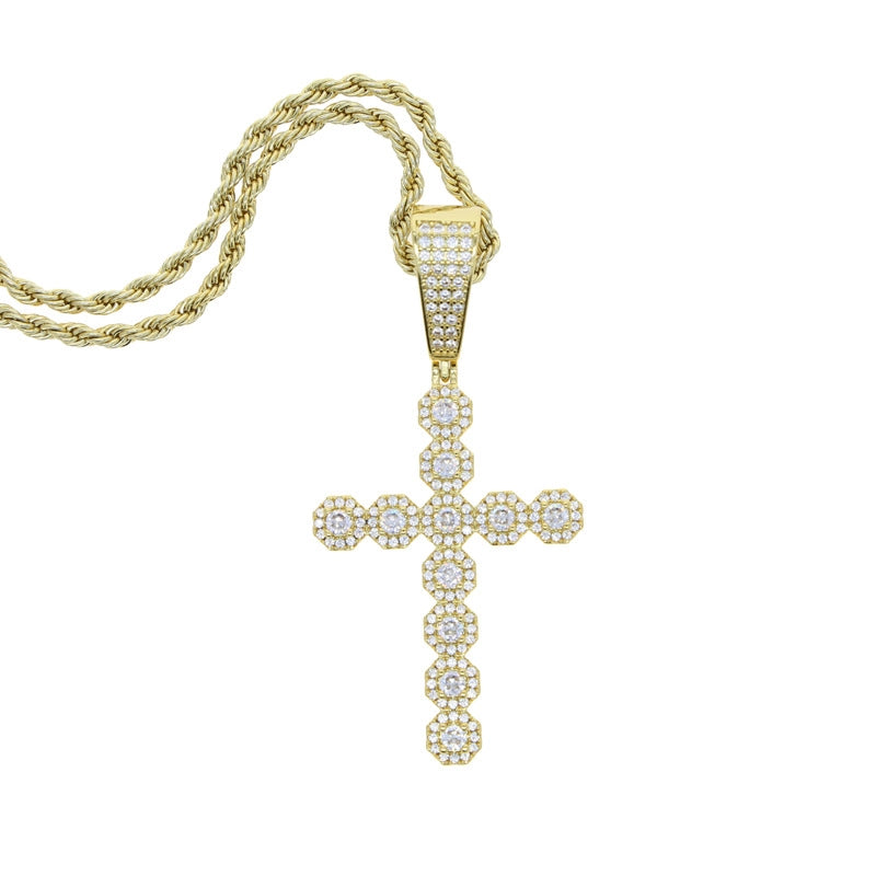 Hip-hop Cross Copper Inlay Zircon Men's Pendant Necklace