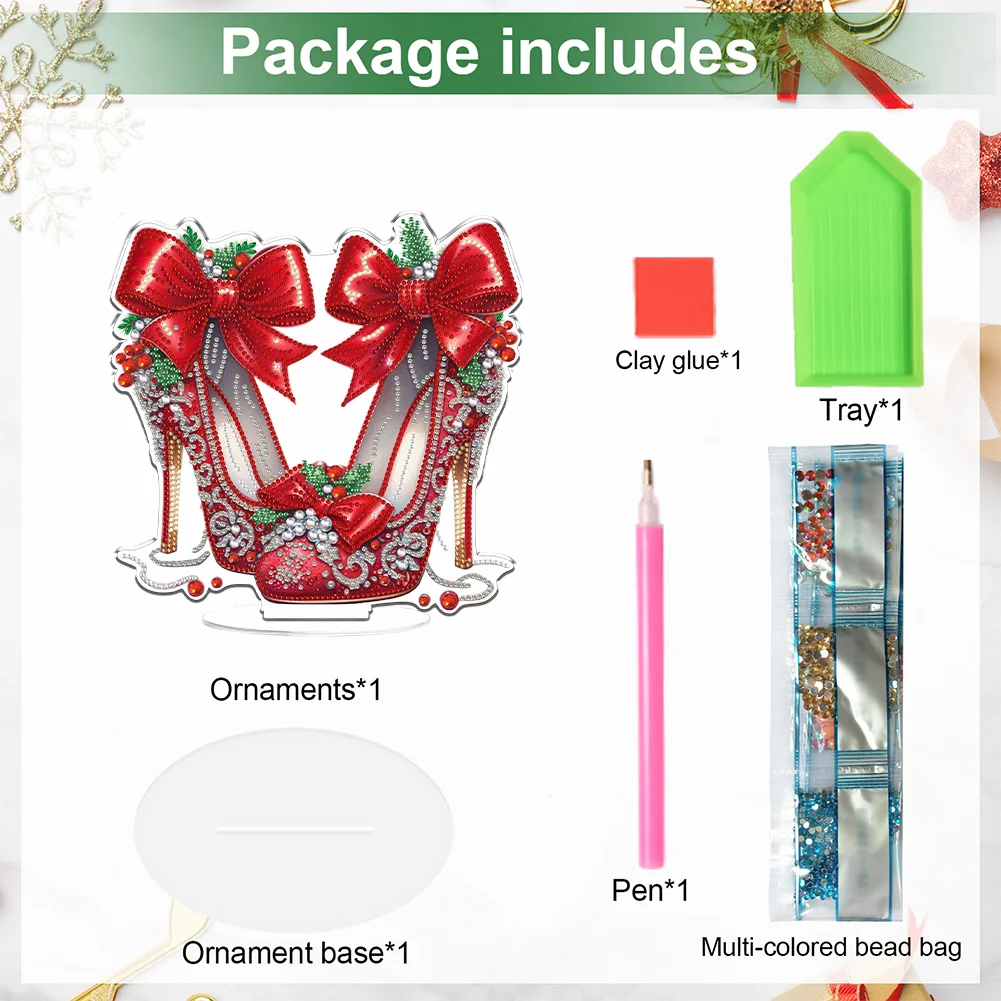 2D Flat Xmas High Heels DIY Acrylic Desktop Diamond Art Kits for Adults Beginner