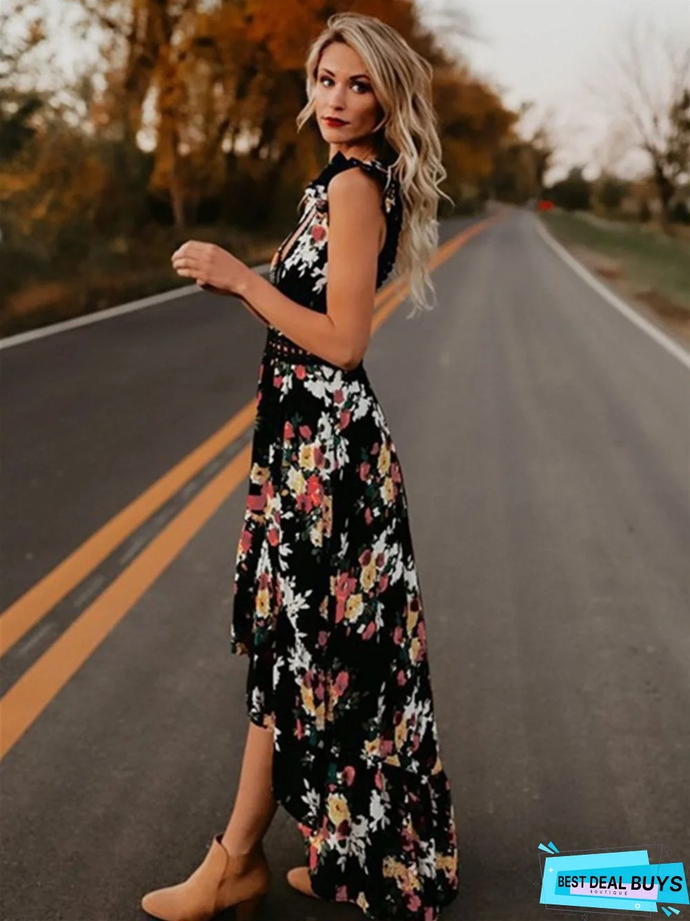 European and American Popular Dress Sleeveless Printing Irregular Dress Women