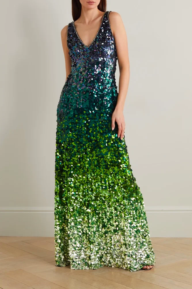 Crystal-embellished sequinned tulle gown