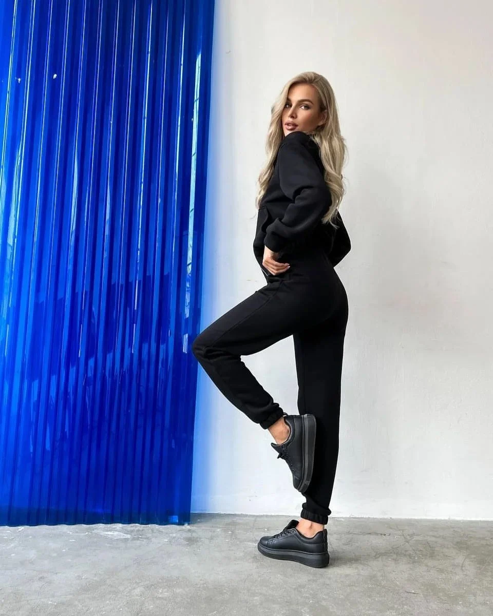 Nigikala Nigikala Autumn And Winter Plus Velvet Long-Sleeved Hooded Long-Sleeved Lady's Trousers Set