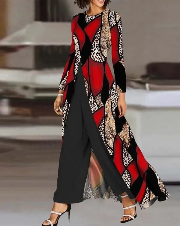 Glamorous Print Long Sleeve Two Piece Set