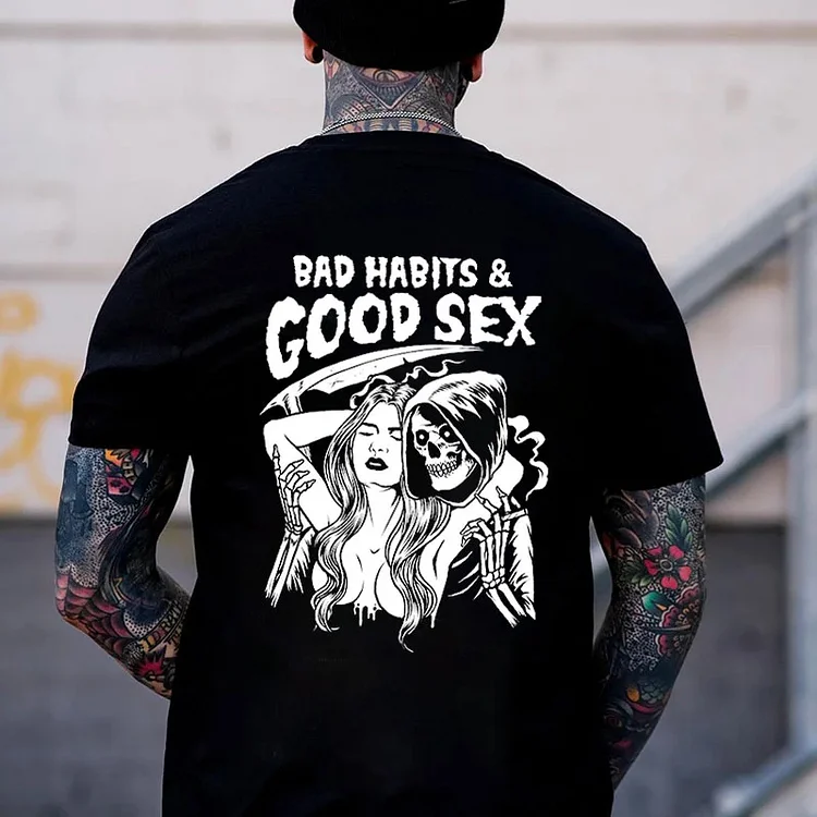 Bad Habits & Good Sex Skull Printed Men's T-shirt