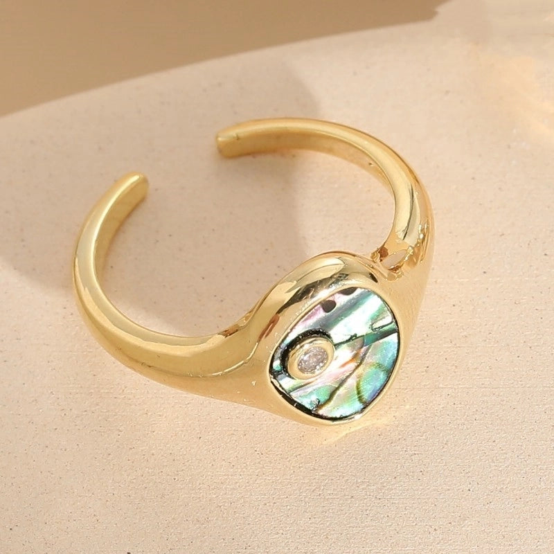 Elegant Luxurious Classic Style Geometric Copper Plating Inlay Shell Zircon 14k Gold Plated Open Ring