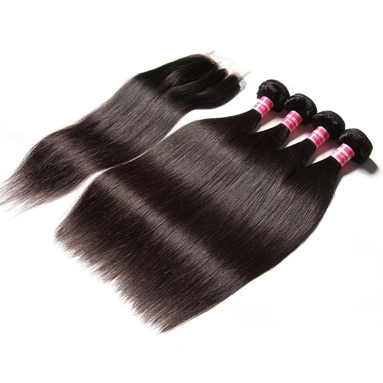 Indian Straight Hair 4 Bundles with 4*4 Lace Closure Deals- Hair
