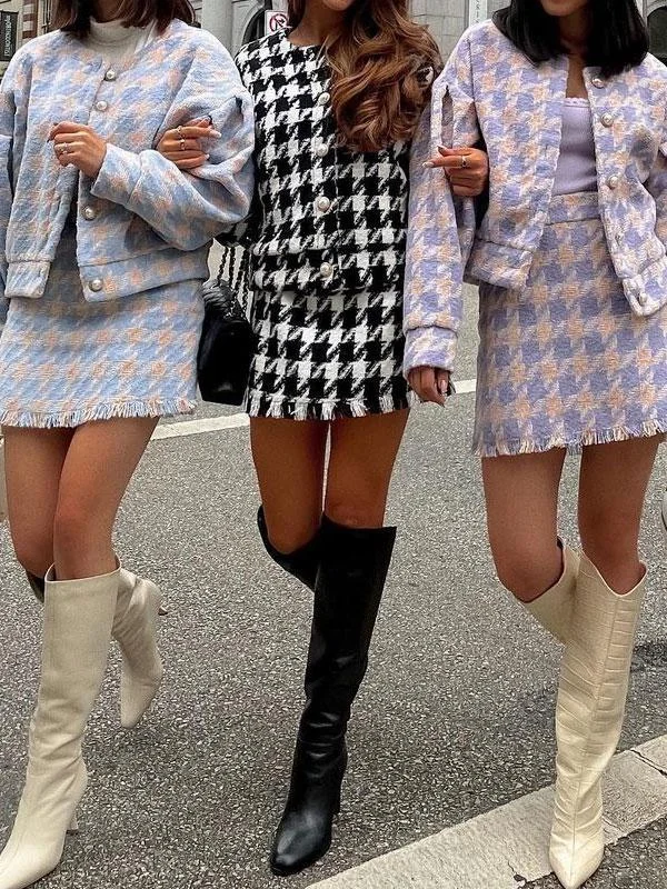 Houndstooth faux pearl suit