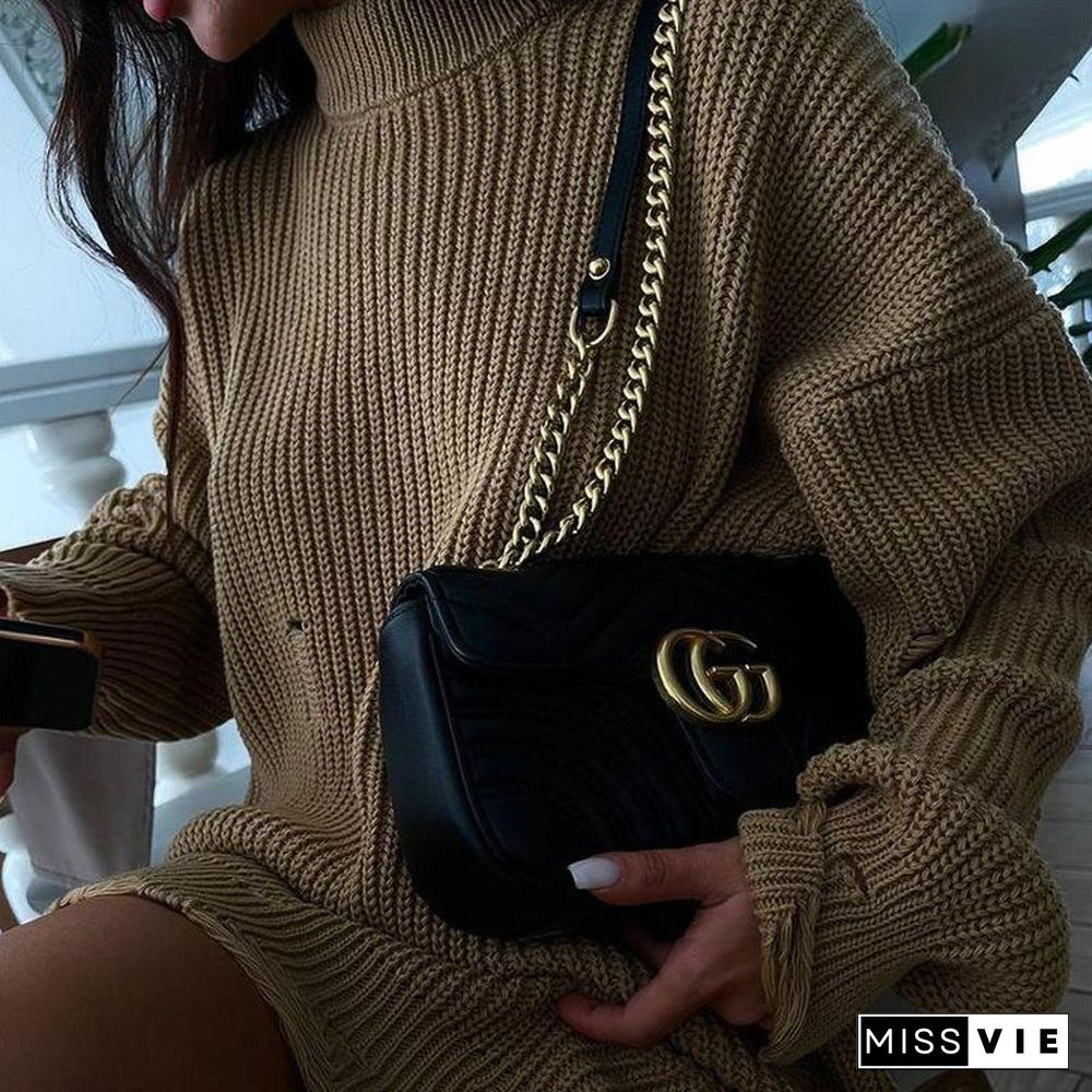 Loose Solid Color Hole Sweater Round Neck Pullover Long Sleeve Sweater