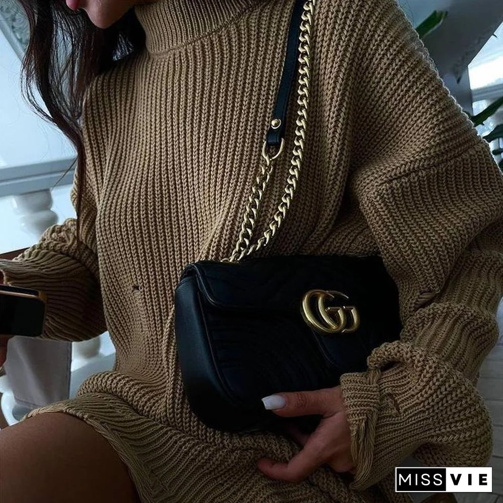 Loose Solid Color Hole Sweater Round Neck Pullover Long Sleeve Sweater