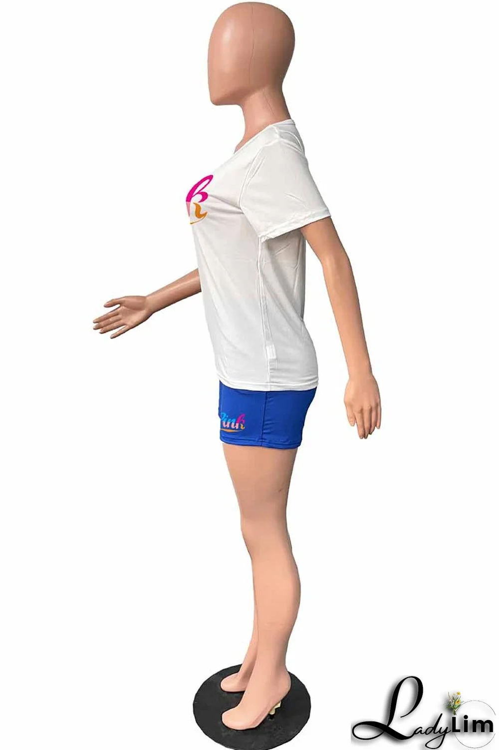 Pink Casual Print Letter O Neck Short Sleeve Two Pieces