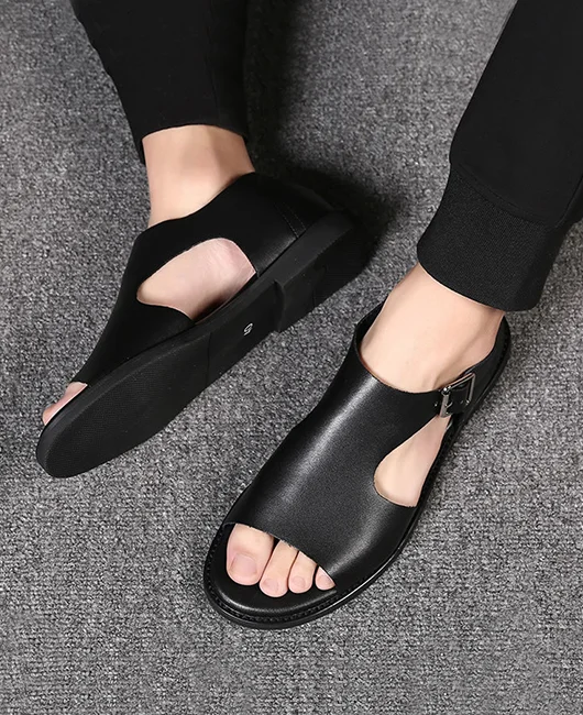 Business Plain Hollow Pin Buckle Closed Back Sandals 