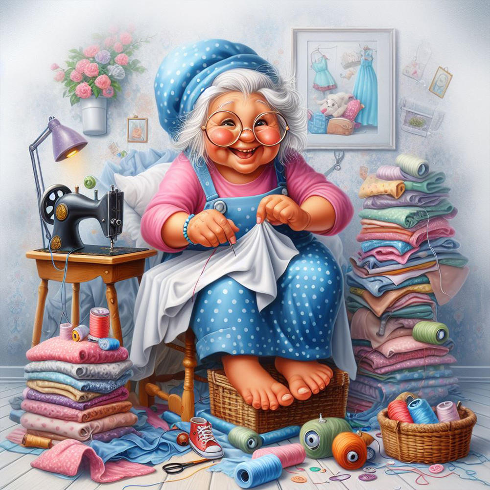 Diamond PaintingDIY Full Round Drill Old Lady With Tulips