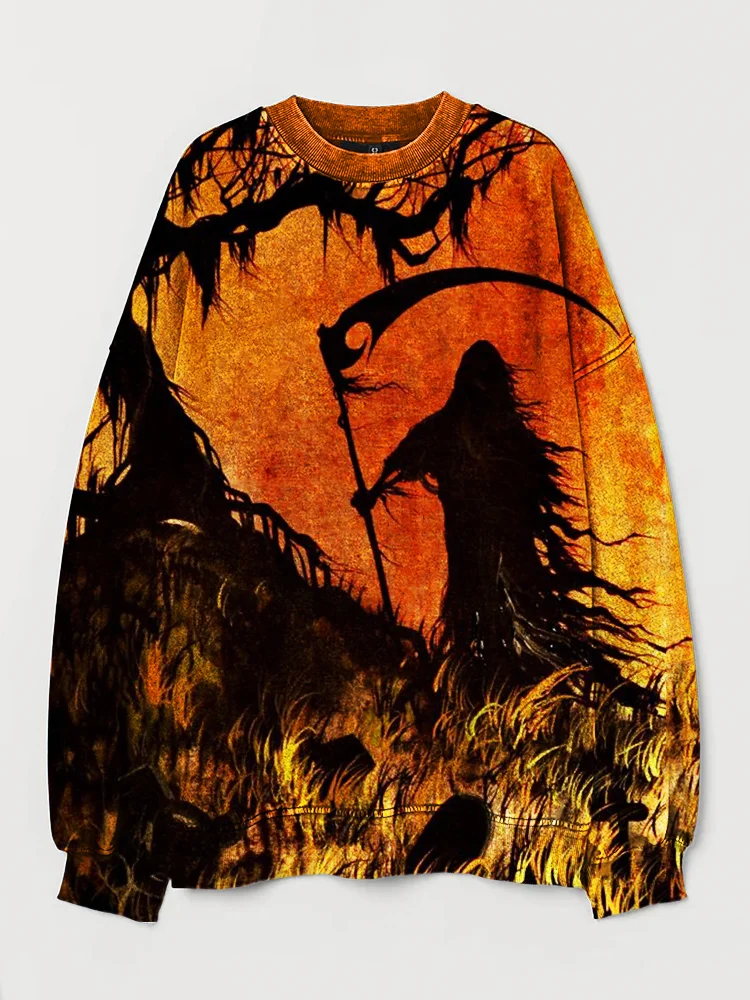 Wearshes Grim Reaper on Barren Land Art Washed Sweatshirt