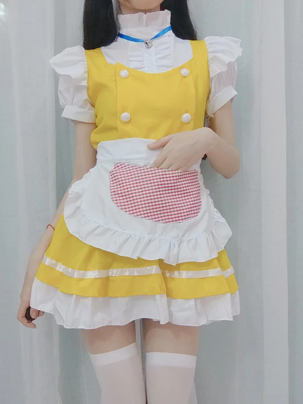 Lolita Bubble Sleeve Mock Neck Paneled Ruffled Mini Maid Dress