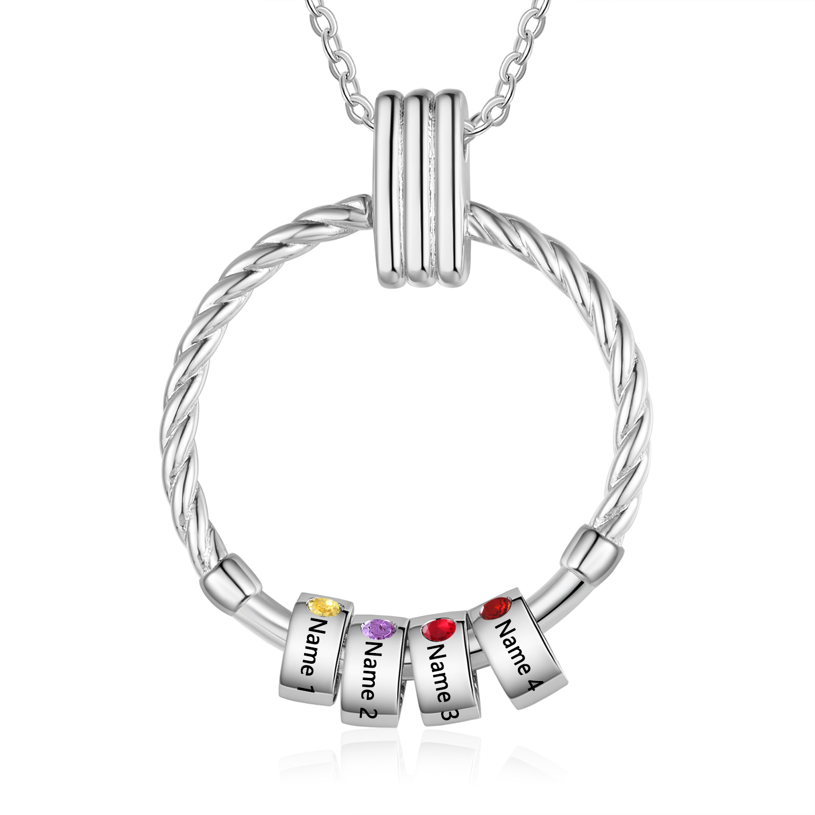 4 Names - Personalised Circle Pendant Necklace Custom Birthstones & Names Necklace Birthday Gift for Her-Jessemade AU