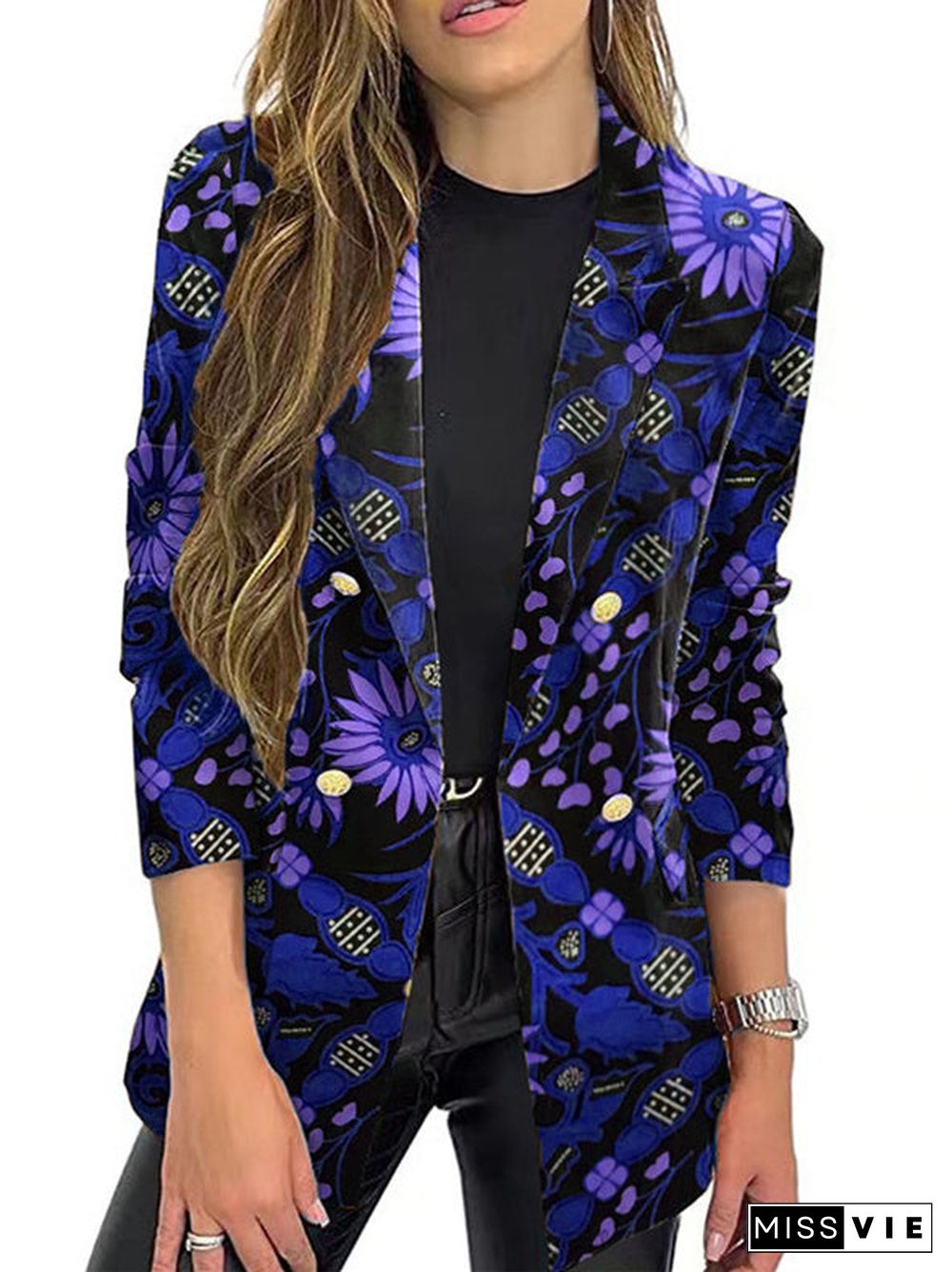 Women Long Sleeve Shirt Collar Floral Printed Striped Graphic Top Coats