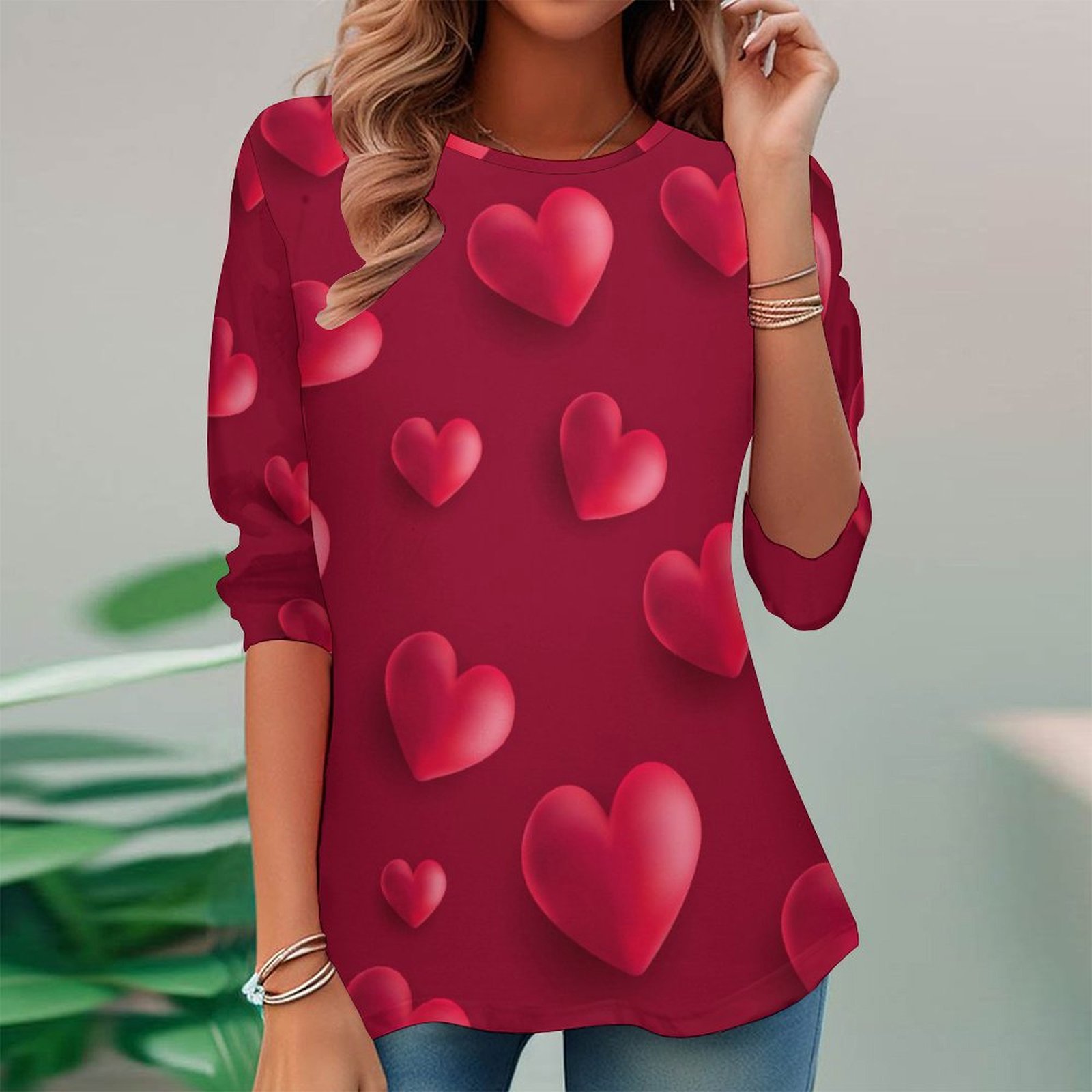 Women Long Sleeve V-neck Graphic Floral Printed Top