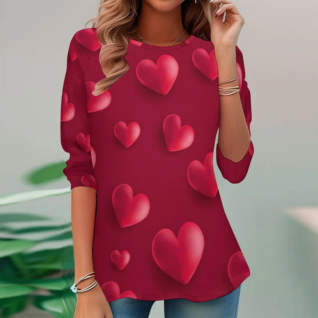 Women plus size clothing Full Printed Long Sleeve Plus Size Tunic for  Women Pattern Heart,Pink,Red-Nordswear