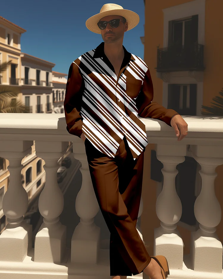 Men's Retro Printed Long Sleeve Shirt Walking Suit 1501