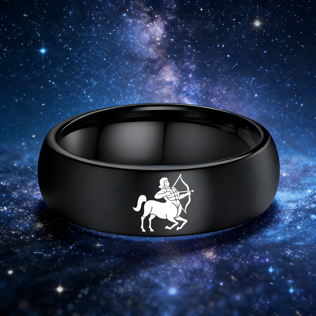 Men Women Sagittarius Tungsten Carbide Rings Prints Laser Design Domed Top Black Tungsten Wedding Bands 4MM 6MM 8MM