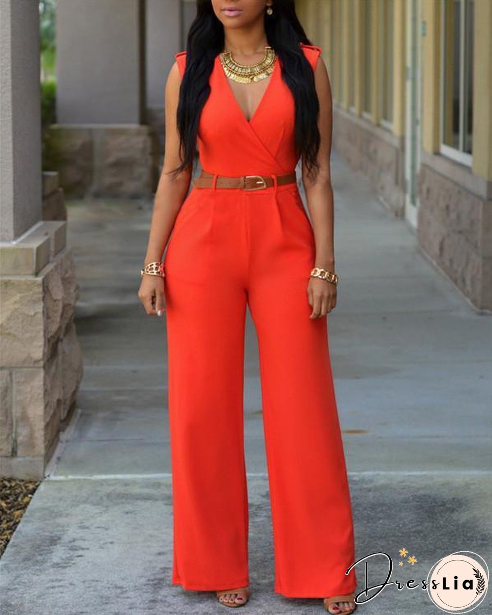 V Neck Solid Casual Short Sleeve Jumpsuits