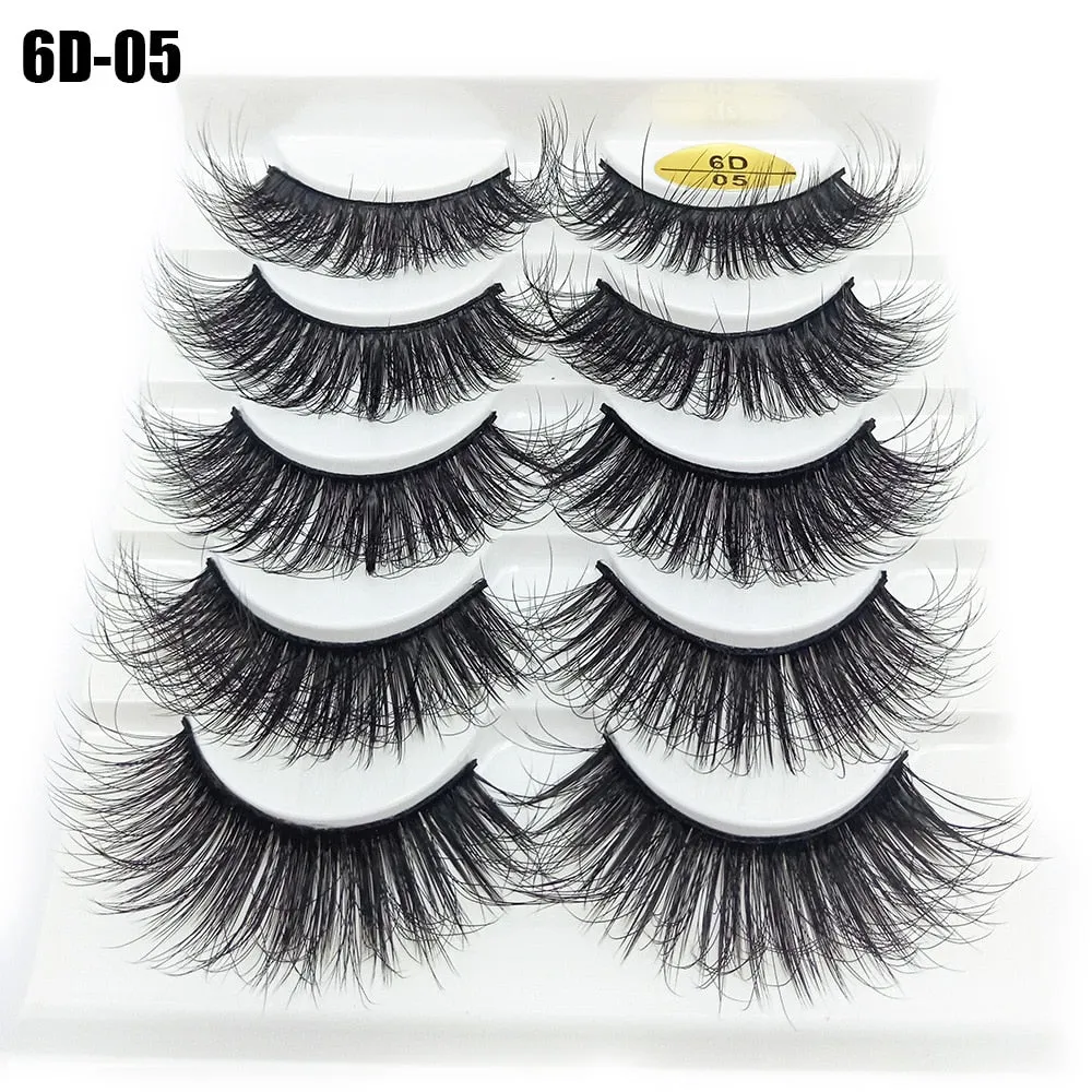 5Pairs 6D Mink Lashes False Eyelashes Natural Long Eyelash Extension Cross Volume Soft Fake Eye Lashes Winged Faux Cils Dropship