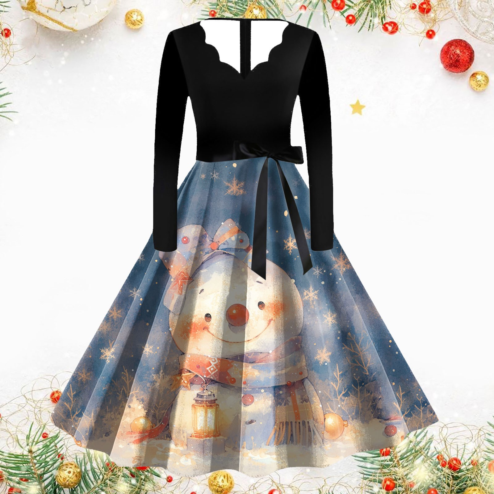 Resellerhostar 2025 Party Dresses Women'S Vintage Long Sleeve V Neck Christmas Dance Dress Creating Joyful Atmosphere Vestidos For Women Trendy